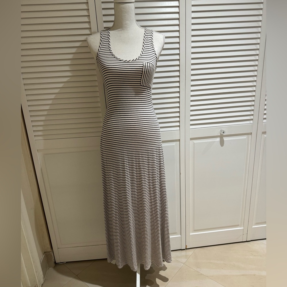 Elegant Black and White Striped Maxi Dress